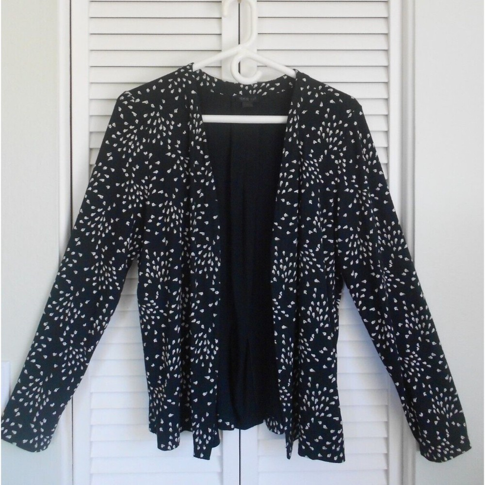 J. Jill Open Cardigan Medium Black Ivory Stretch Geometric Wearever Collection